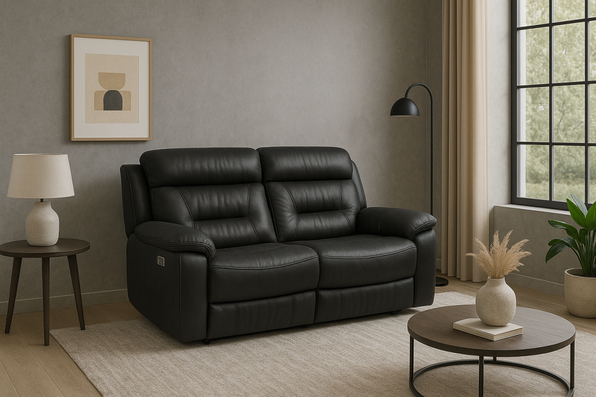 Luxurious Black Leather Recliner Loveseat with Plush Cushioning and Smooth Mechanism