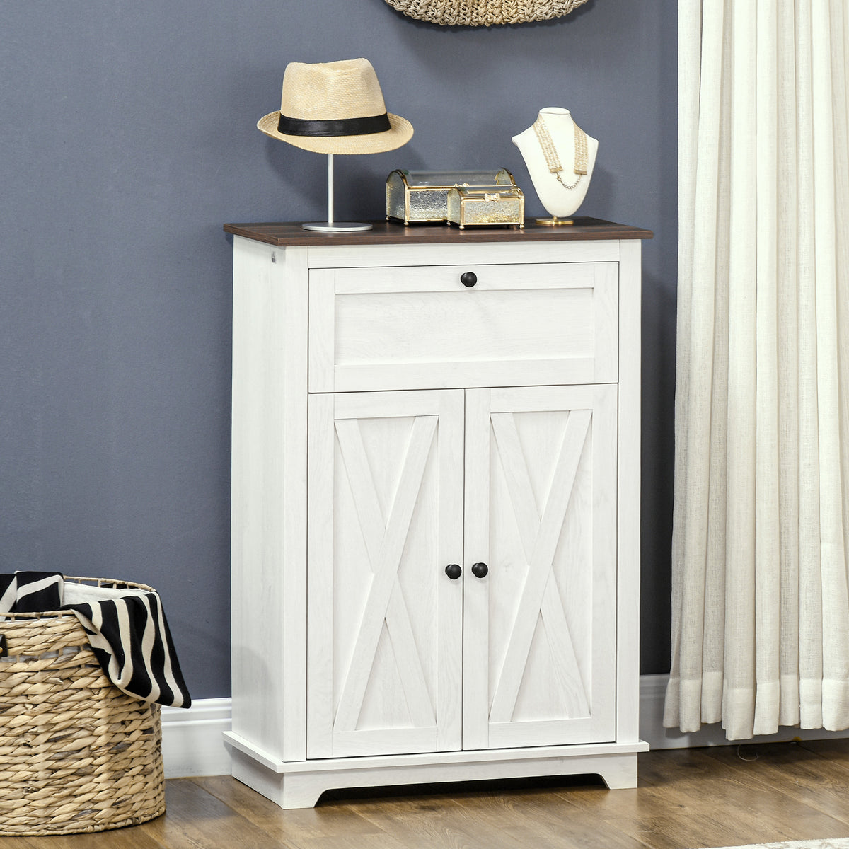 Farmhouse Sideboard Storage Cabinet with Doors and Drawer – 24"W x 35"H