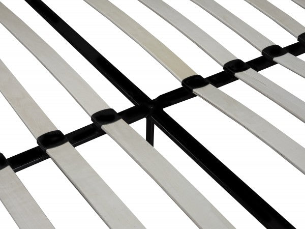 Modern Grey Faux Leather Queen Platform Bed with Durable Bentwood Slats