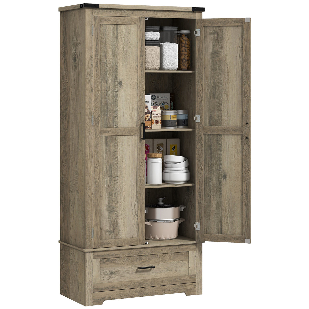 Tall Farmhouse Kitchen Pantry Cabinet with 2 Doors – 32"W x 69"H