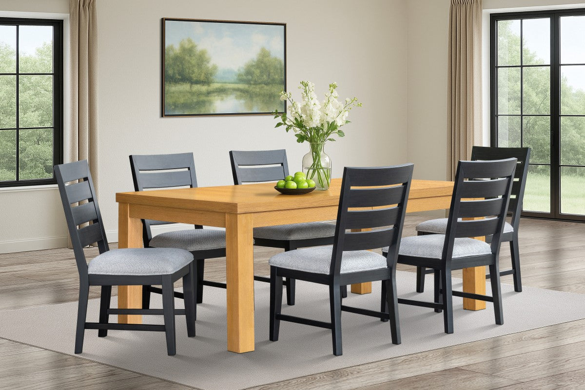 Upholstered Extendable 7-Piece Dining Set – Oak/Black