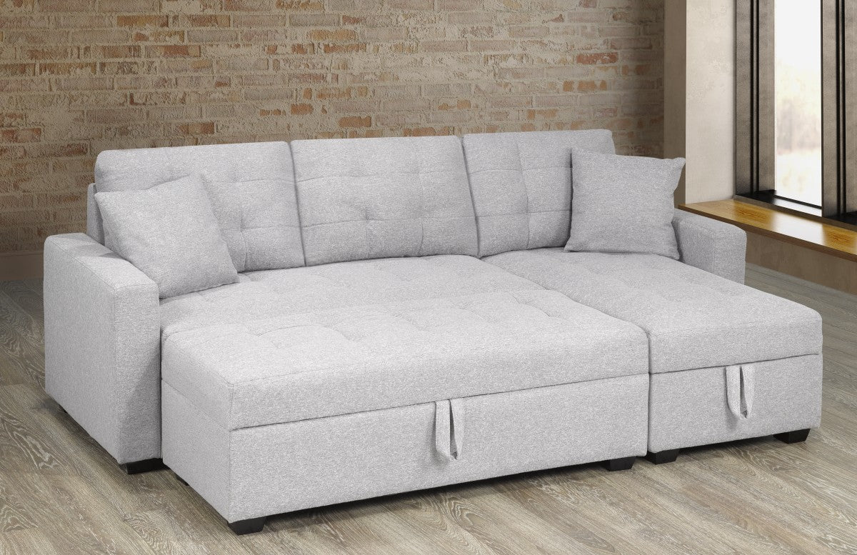 Versatile Light Grey Storage Sectional Sofa with Pull-Out Bed and Ottoman