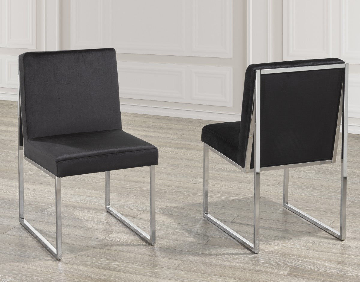 Brassex Contemporary Black Fabric Dining Chairs Set, Chrome Base (2-Pack)