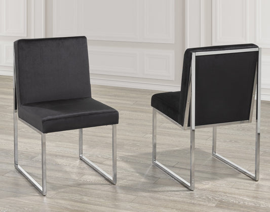 Brassex Contemporary Black Fabric Dining Chairs Set, Chrome Base (2-Pack)