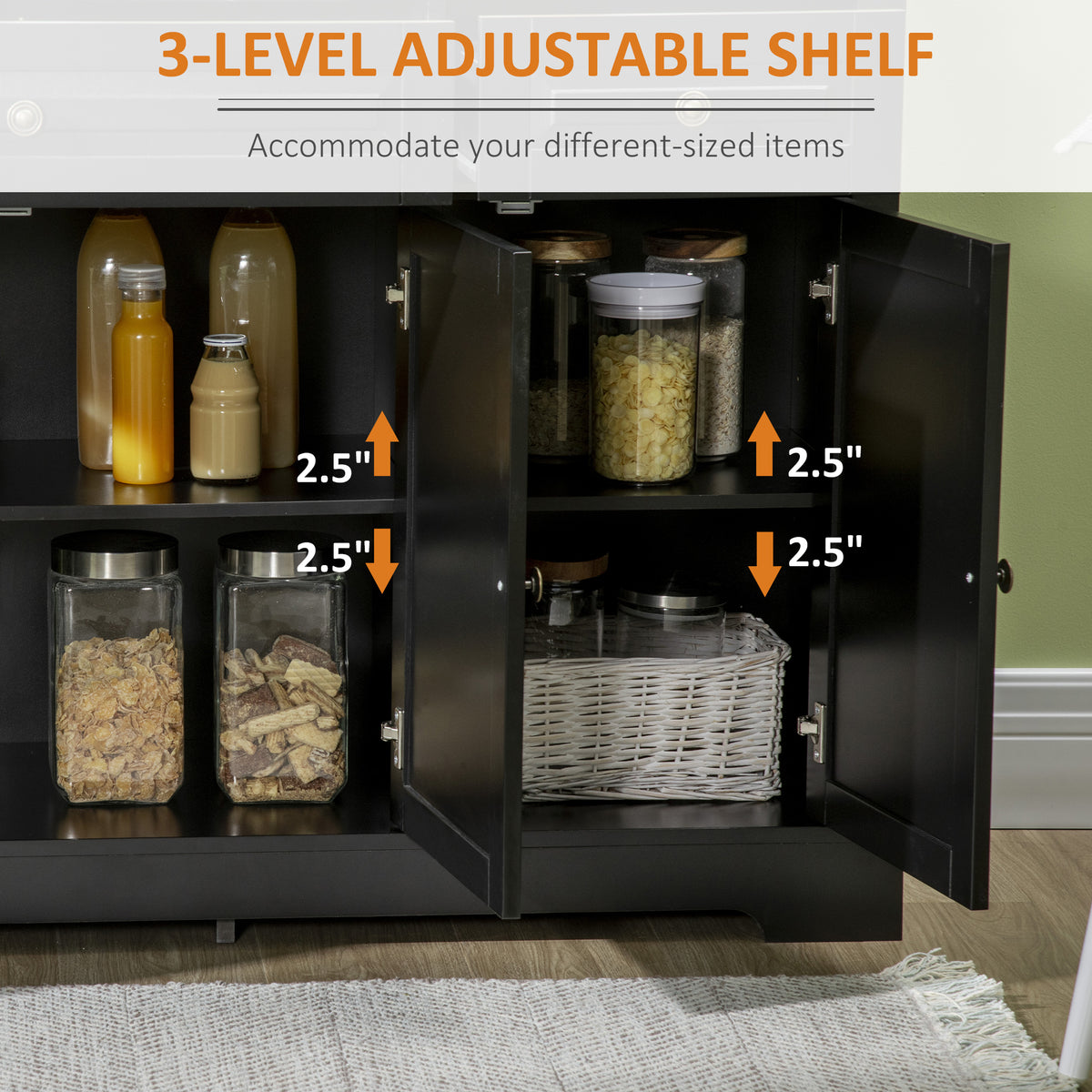 Buffet Cabinet with 2 Drawers and Adjustable Shelves – 45"W x 32"H