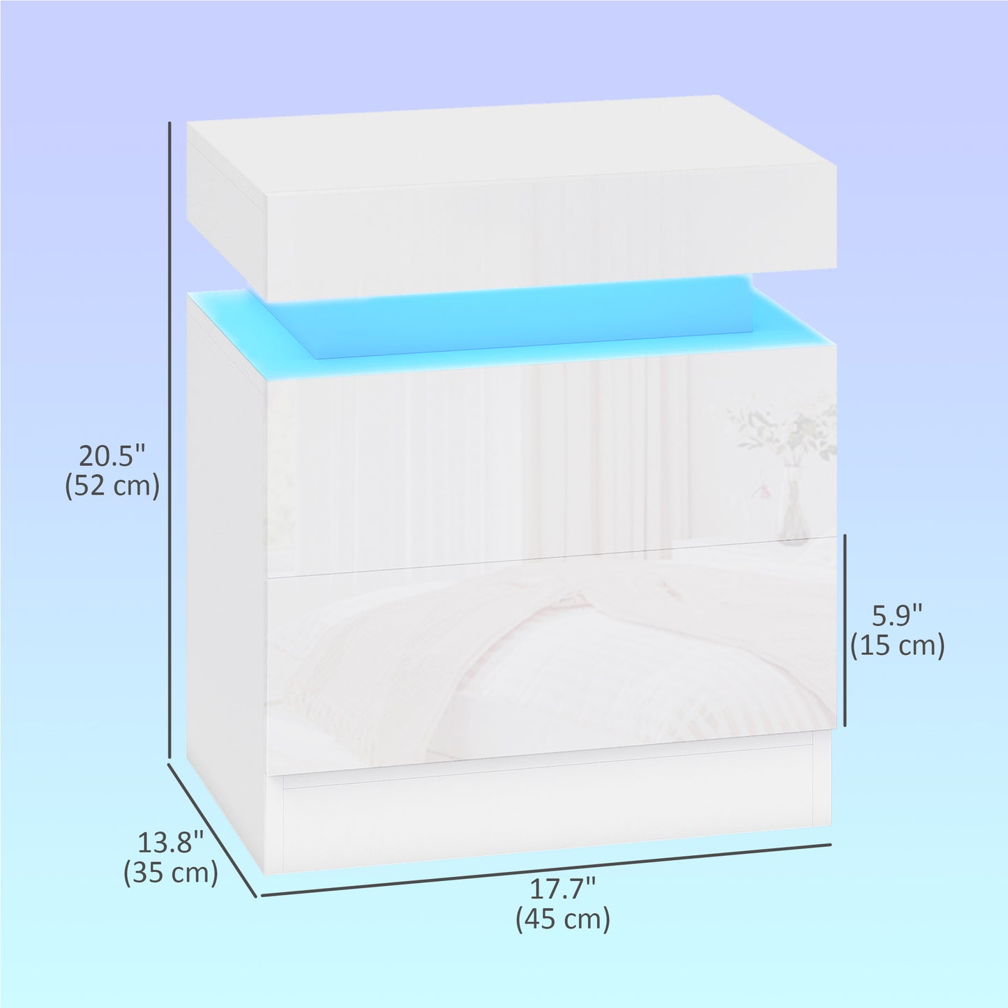 Modern Set of 2 HOMCOM LED Nightstands with 2 Drawers, White Bedside Tables