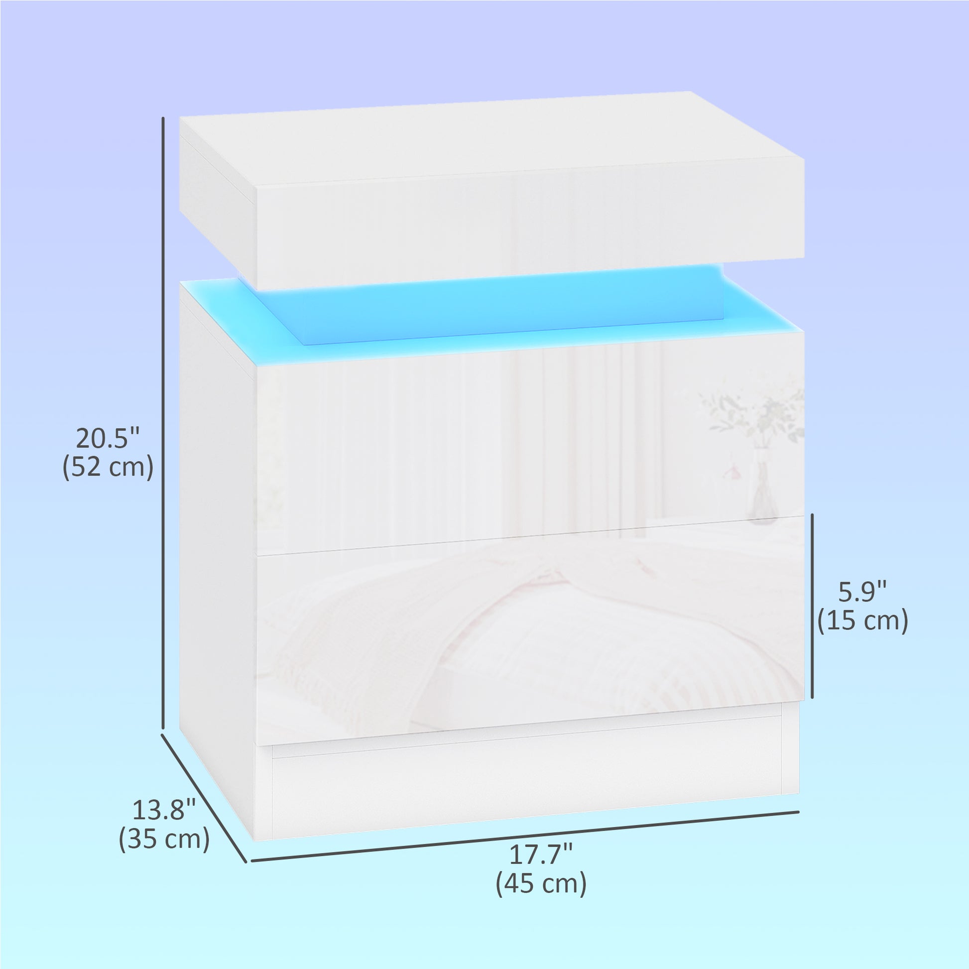 Modern Set of 2 HOMCOM LED Nightstands with 2 Drawers, White Bedside Tables