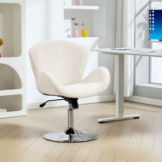 Swivel Office Chair, Velvet Desk Chair with Wide Bucket Seat, Butterfly Back, Cream White