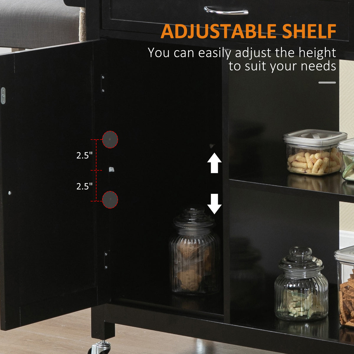 Rolling Kitchen Cart with Wood Top and Drawer – 33"W x 35"H