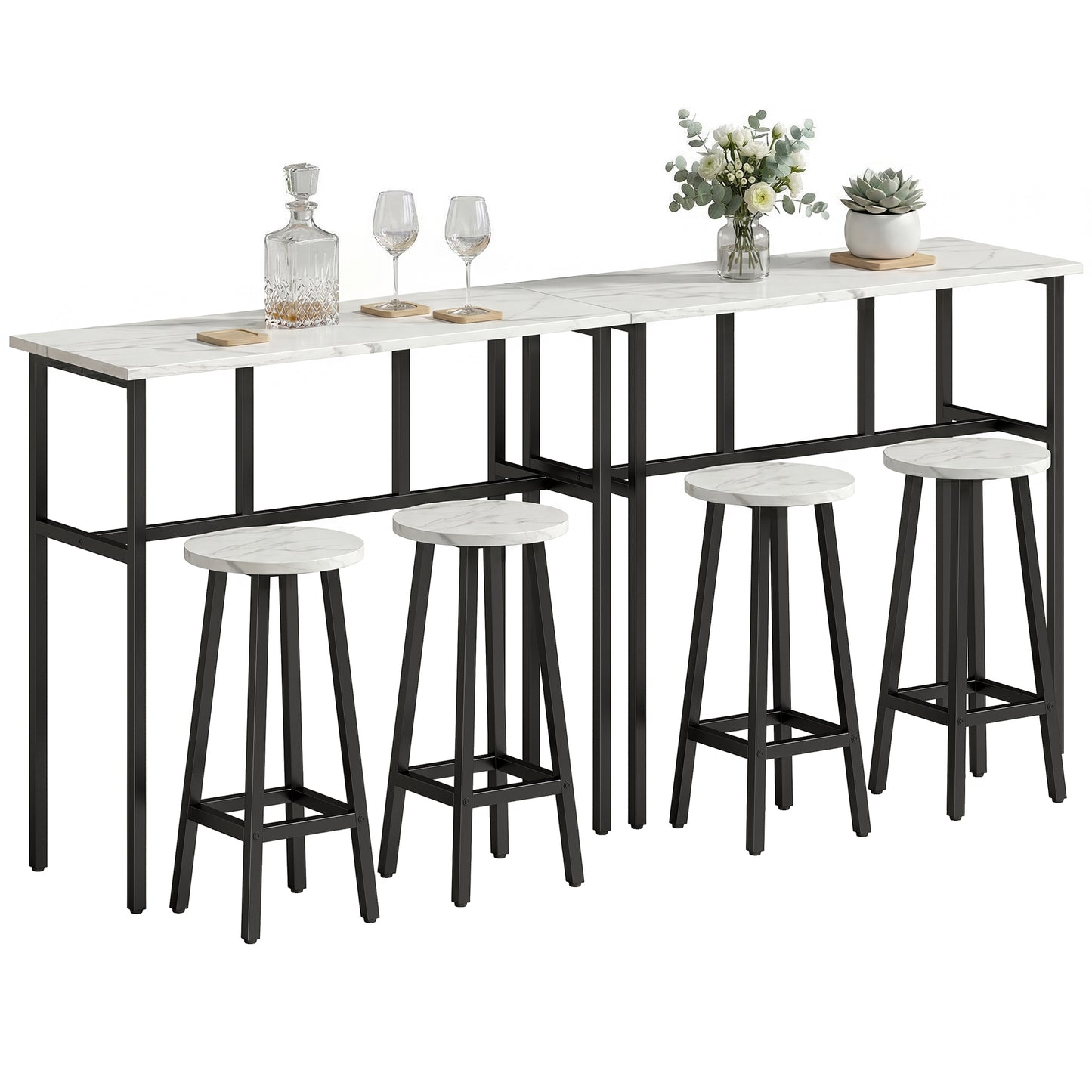HOMCOM Bar Table Set Industrial Style White Marble