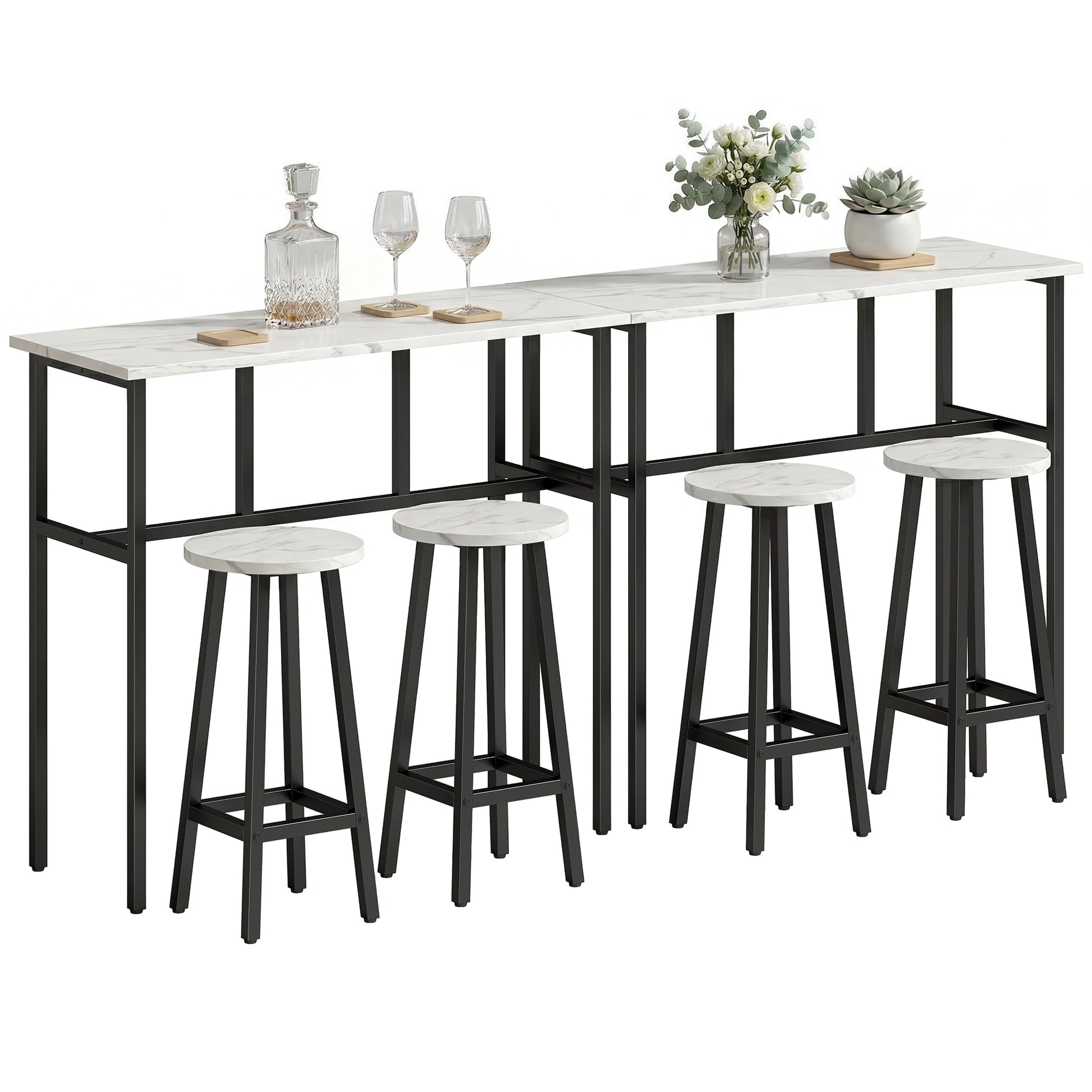 HOMCOM Bar Table Set Industrial Style White Marble