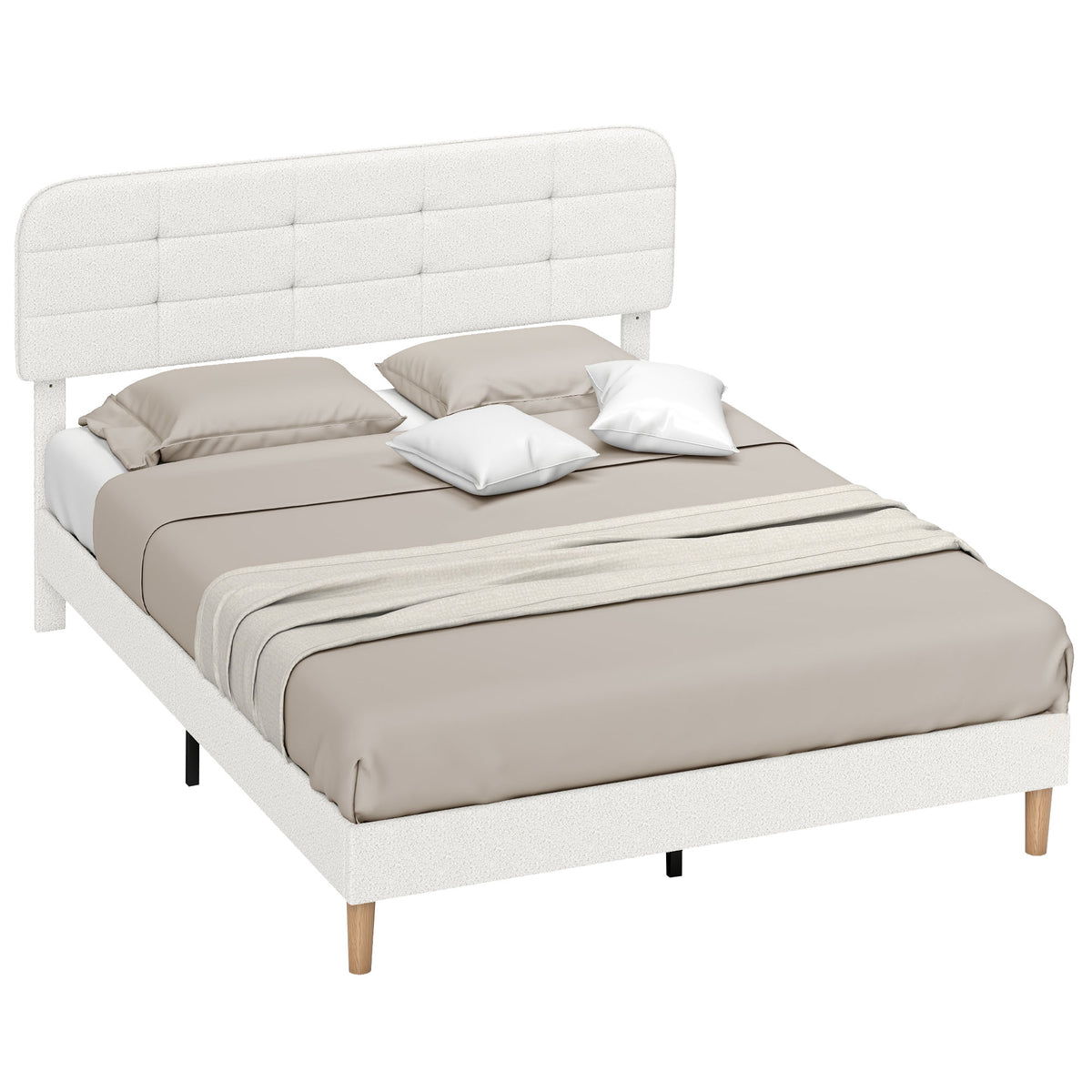 Teddy Fleece Upholstered Bed with Adjustable Headboard