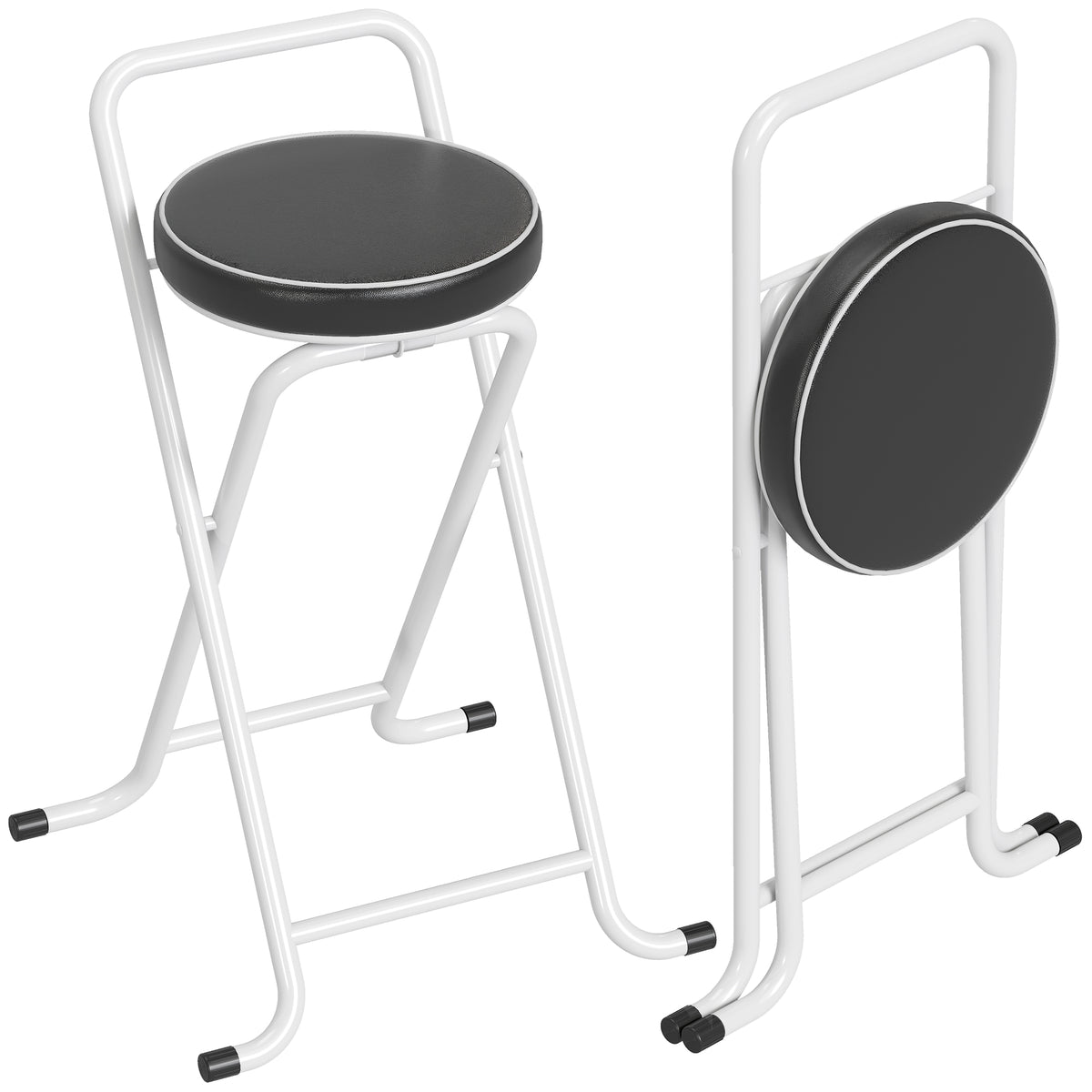 Foldable Bar Stools with Cushioned Seat and Footrest, Set of 2, Black
