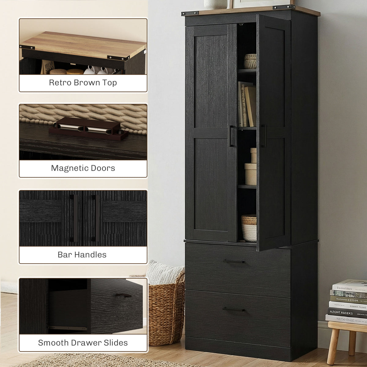 Kitchen Pantry Cabinet with Doors – 24"W x 67"H