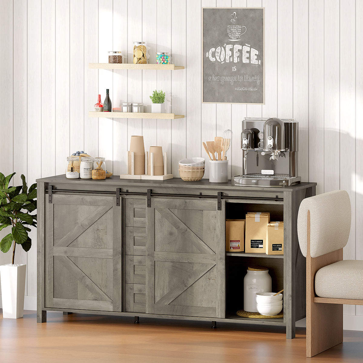 Farmhouse Sideboard with Sliding Barn Doors – 60"W x 31"H