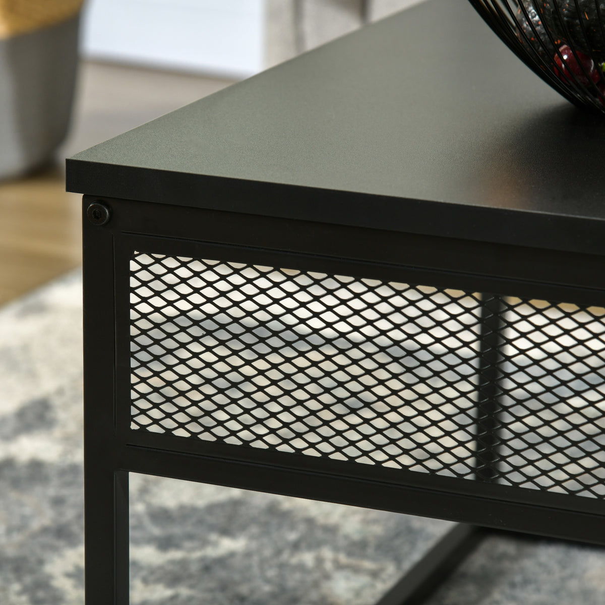 Industrial Nesting Coffee Table Set of 2 with Mesh Shelves, Rustic Brown