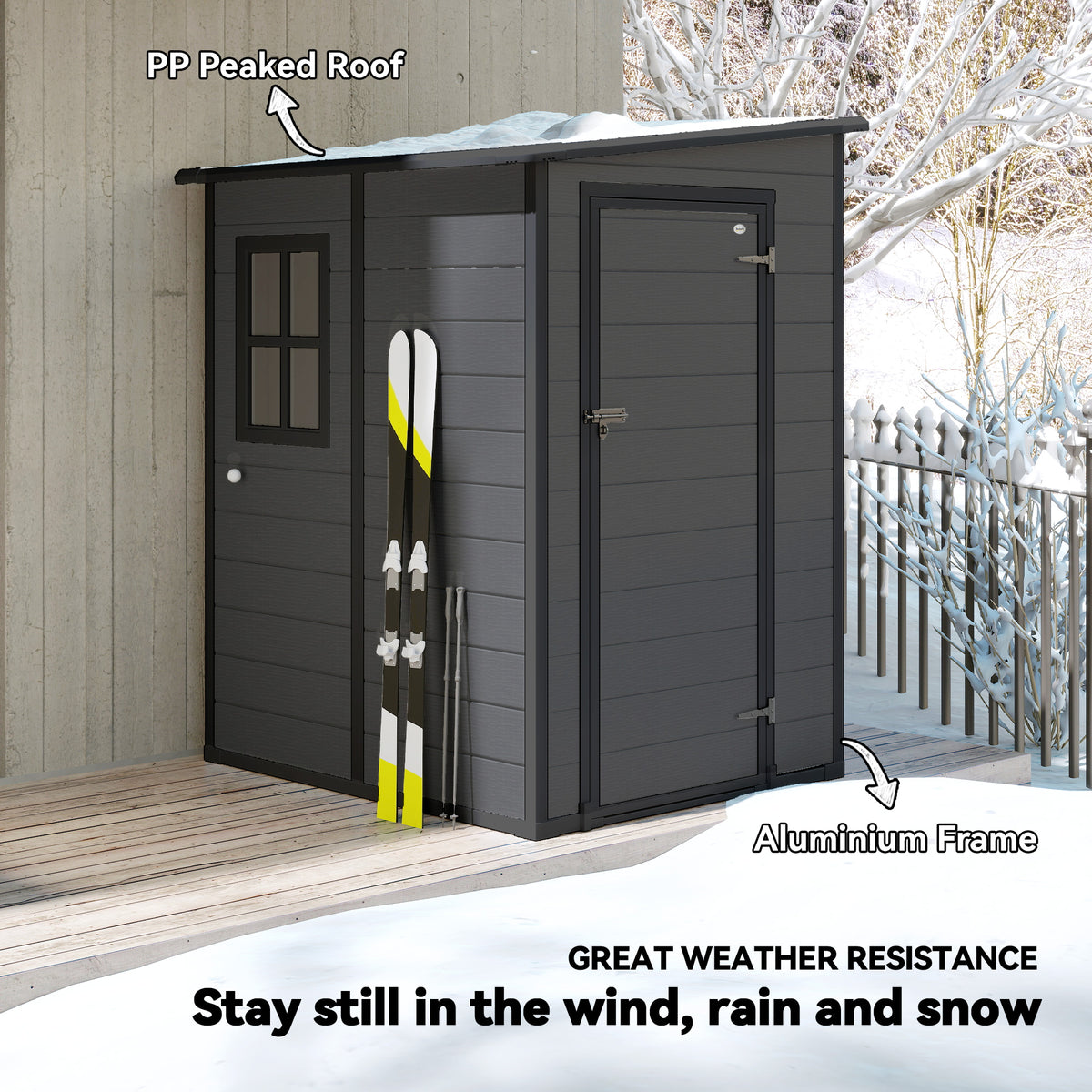4'x5' Garden Storage Shed, Lean to Shed, Lockable Garden Tool Storage House with Window, Vent – Dark Grey