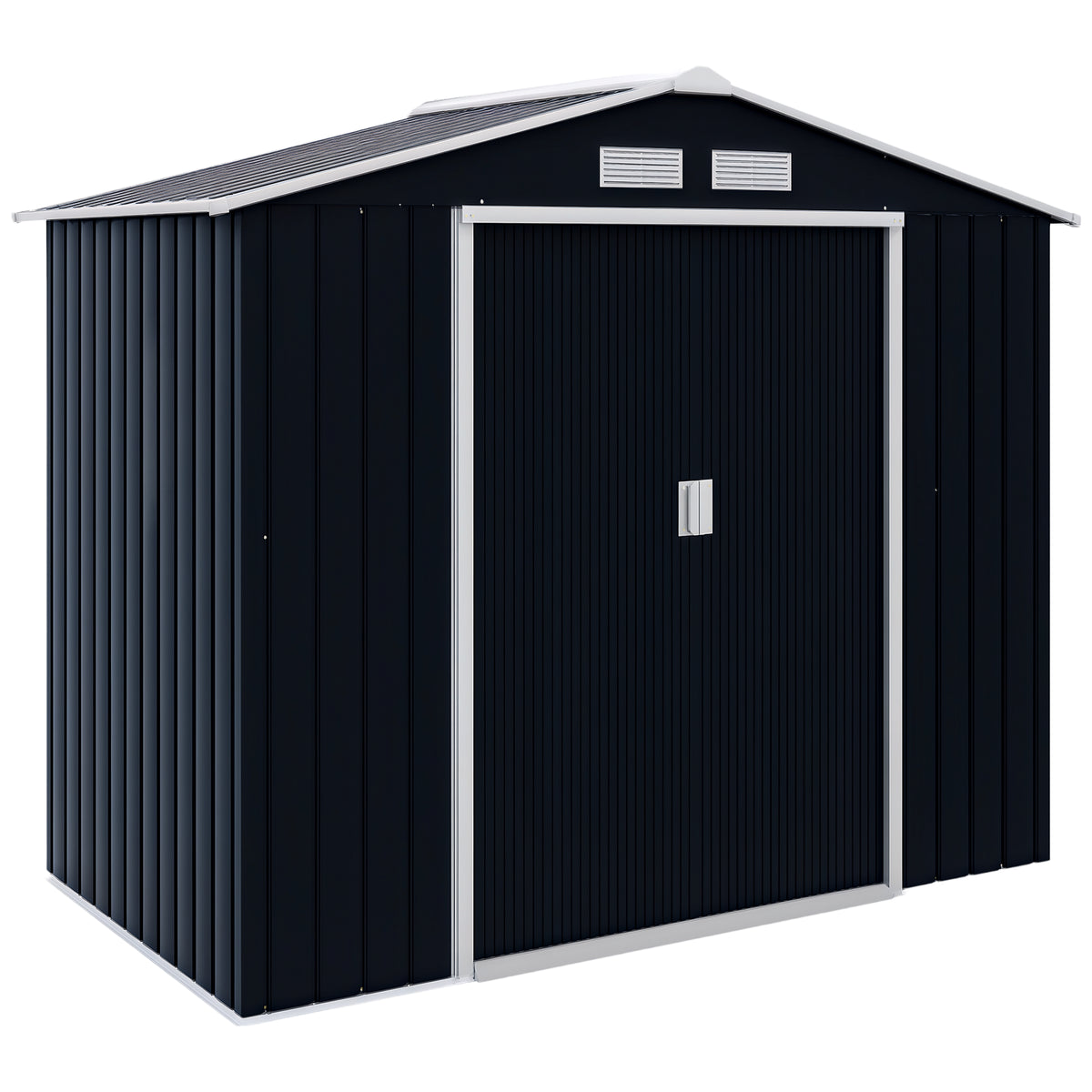 7'x 4'x 6' Garden Tool Shed Metal Storage Shed w/ Foundation Kit, Vents and Double Doors – Dark Grey