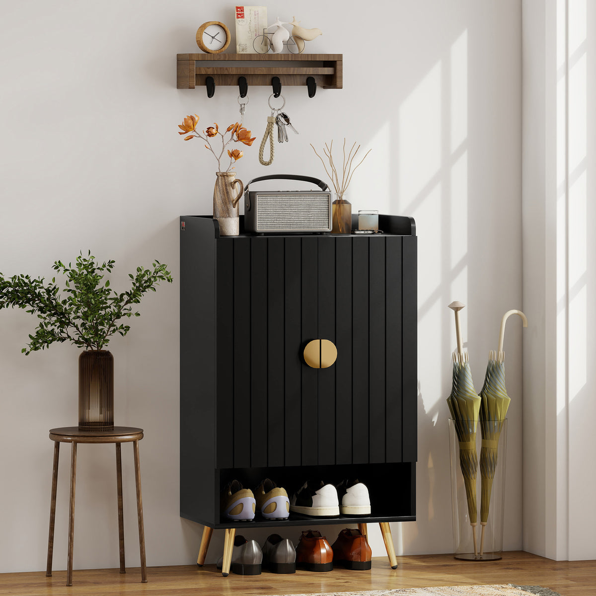 Entryway Shoe Cabinet with Open Shelves – 24"W x 39"H
