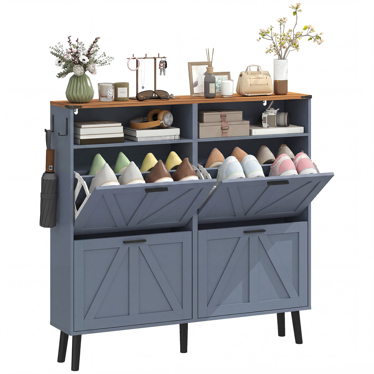 Shoe Storage Cabinet with 4 Flip Drawers – 47"W x 45"H