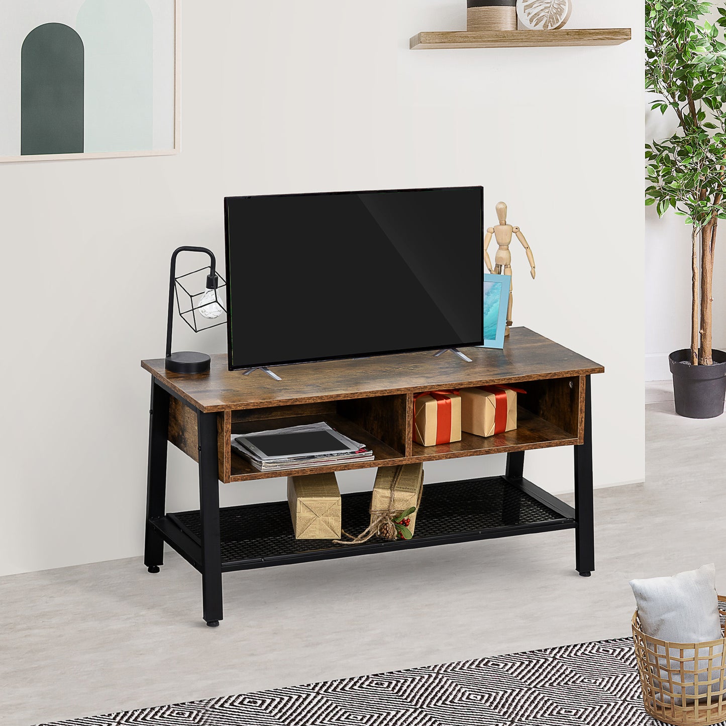 HOMCOM Mid-Century Modern TV Stand for 45-inch Screens with Cable Management