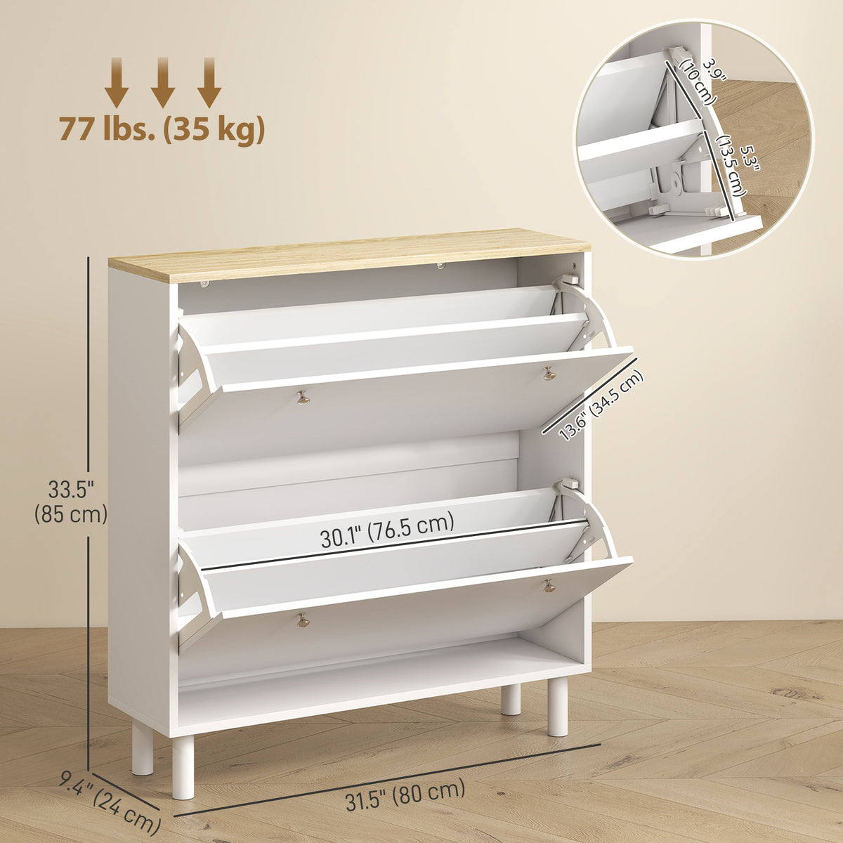 Shoe Cabinet with 2 Drawers and Adjustable Shelves – 32"W x 34"H