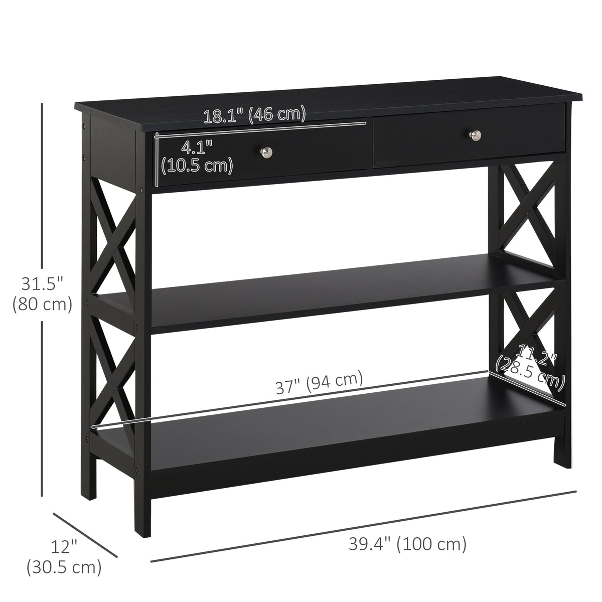 39" Console Table with Drawers, Black
