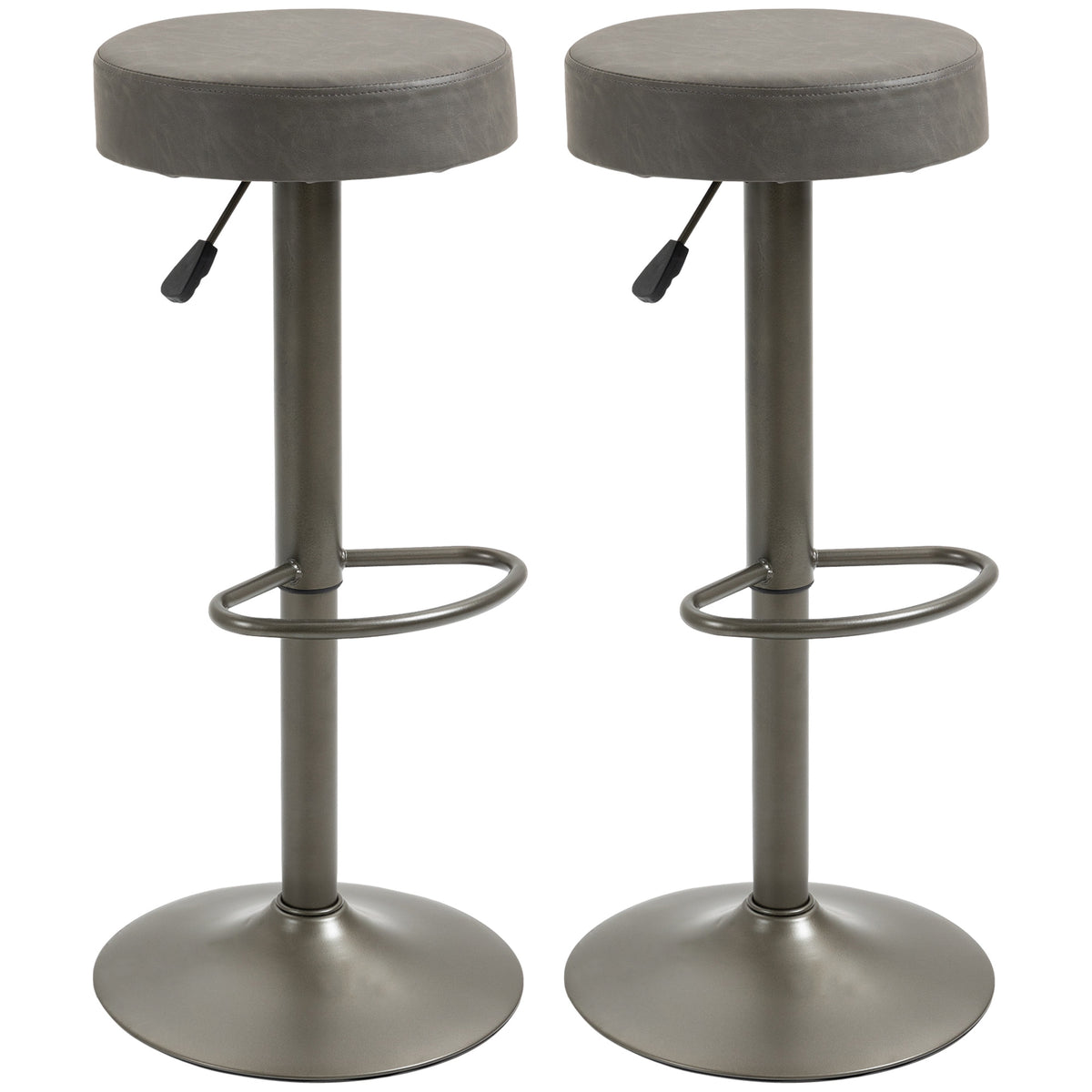 Backless PU Leather Round Swivel Bar Stools, Adjustable, Set of 2, Dark Grey