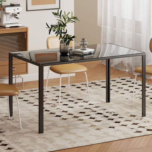 55" Rectangular Kitchen Table for 4 with Tempered Glass Top