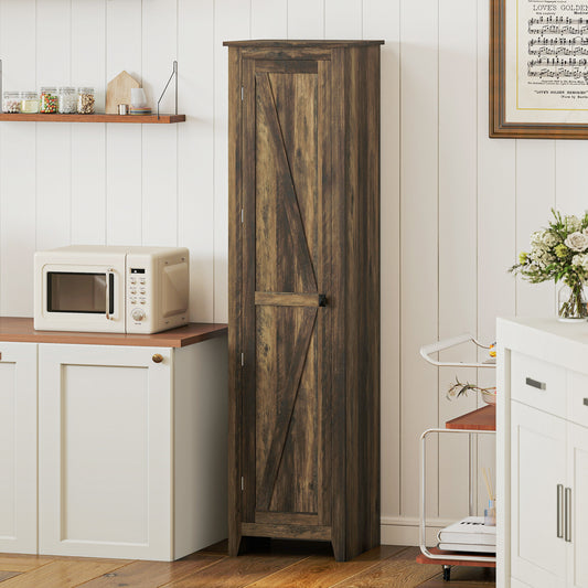 Farmhouse Kitchen Pantry Storage Cabinet with Barn Door – 17"W x 67"H