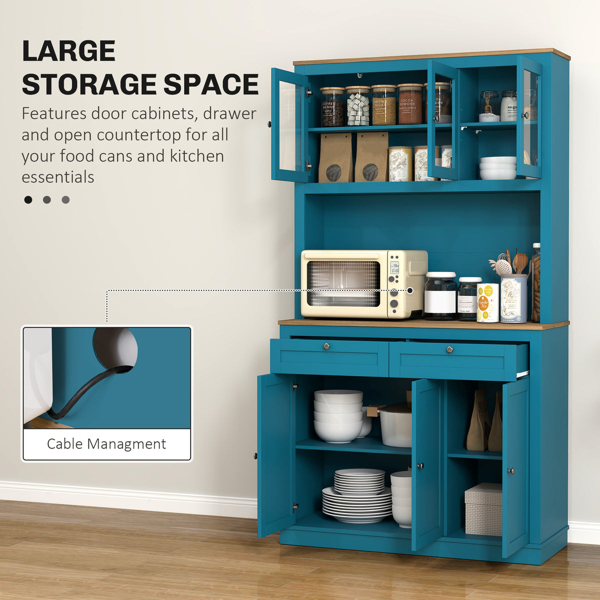 Pantry Cabinet with Microwave Space – 39"W x 71"H, Dark Blue