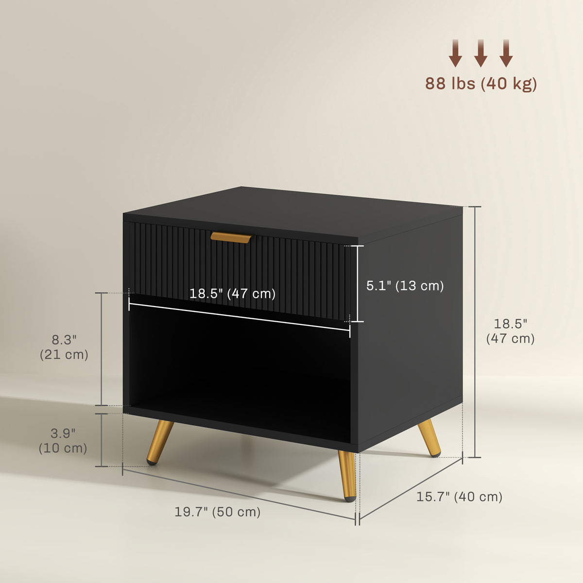 Fluted Panel Nightstand with Drawer and Open Shelf – 20"W x 19"H