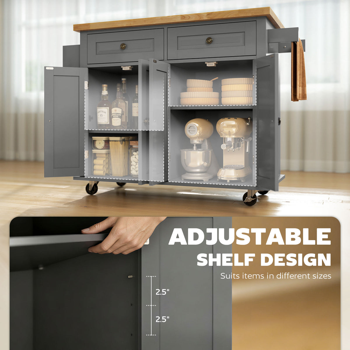 Kitchen Island with Storage – 44"W x 33"H