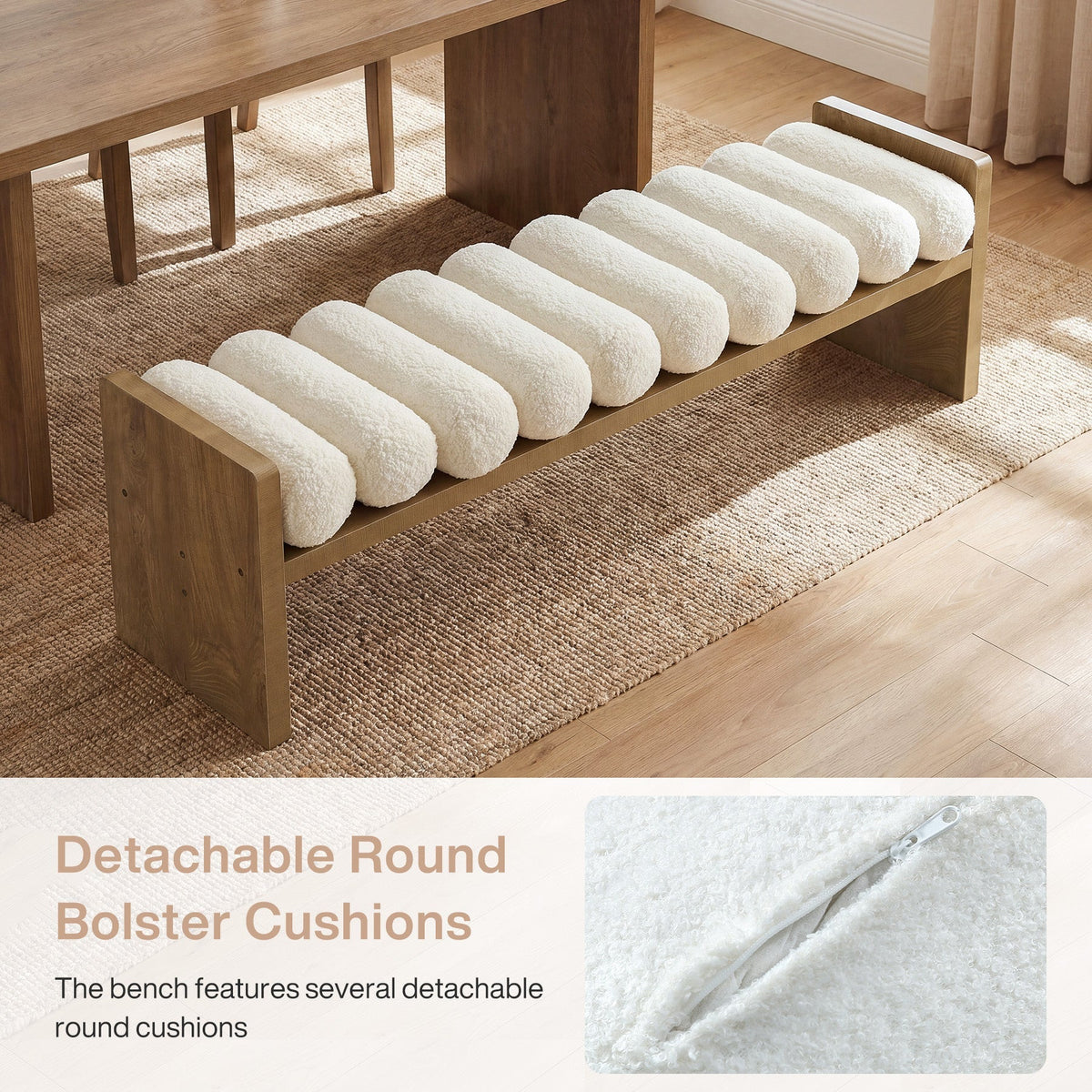 59'' Dining Bench, Upholstered Fabric Kitchen Bench for Dining Room(Removable Cushion)