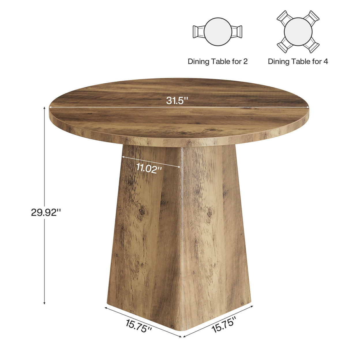 31.5" Round Dining Room, Farmhouse Kitchen Dinner Table with Square Base