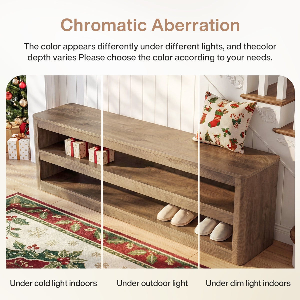 55" Entryway Bench, 3-Tier Shoe Bench End of Bed Seat for Hallway, Bedroom