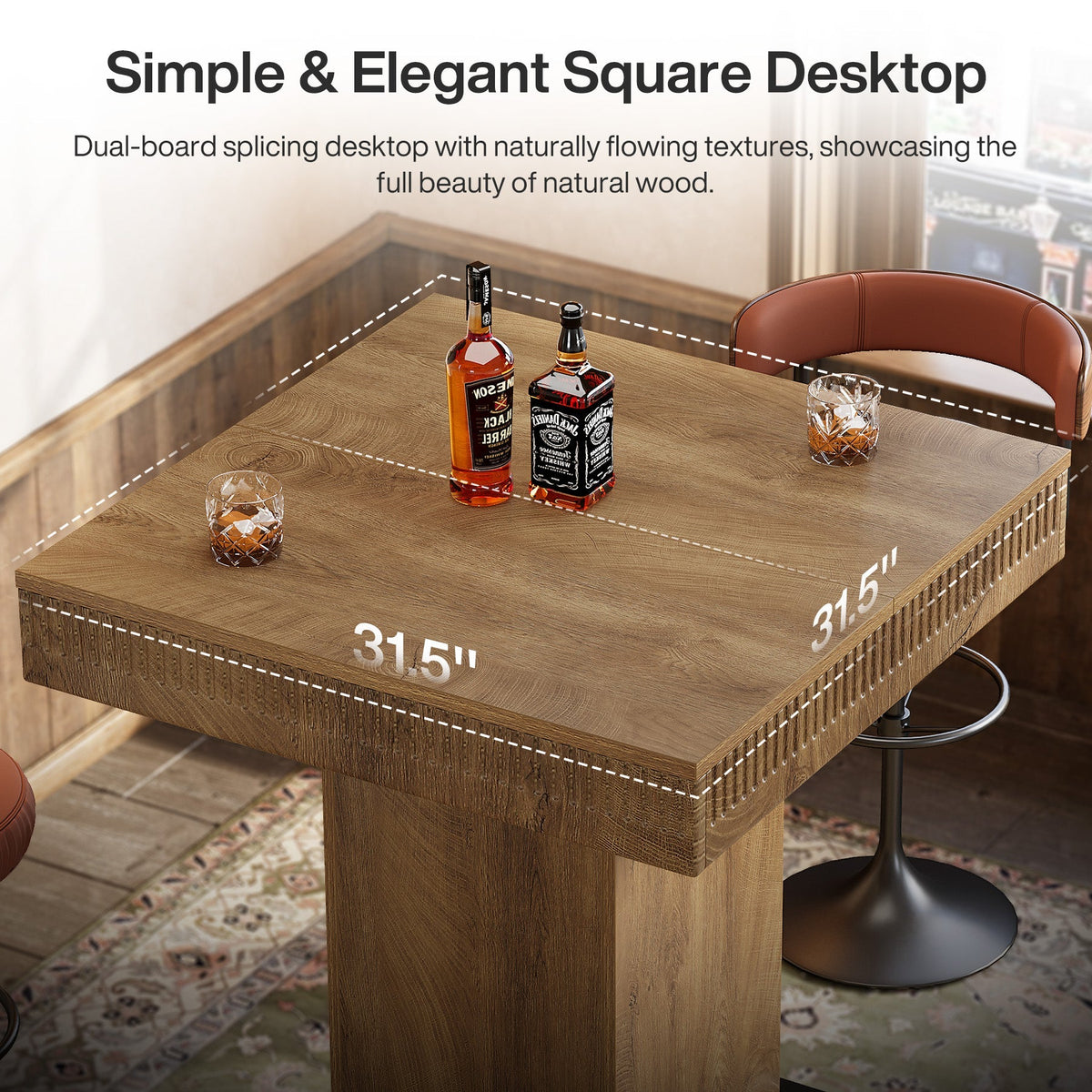 Square Bar Table, Industrial Bistro Pub Table with Metal Footrest