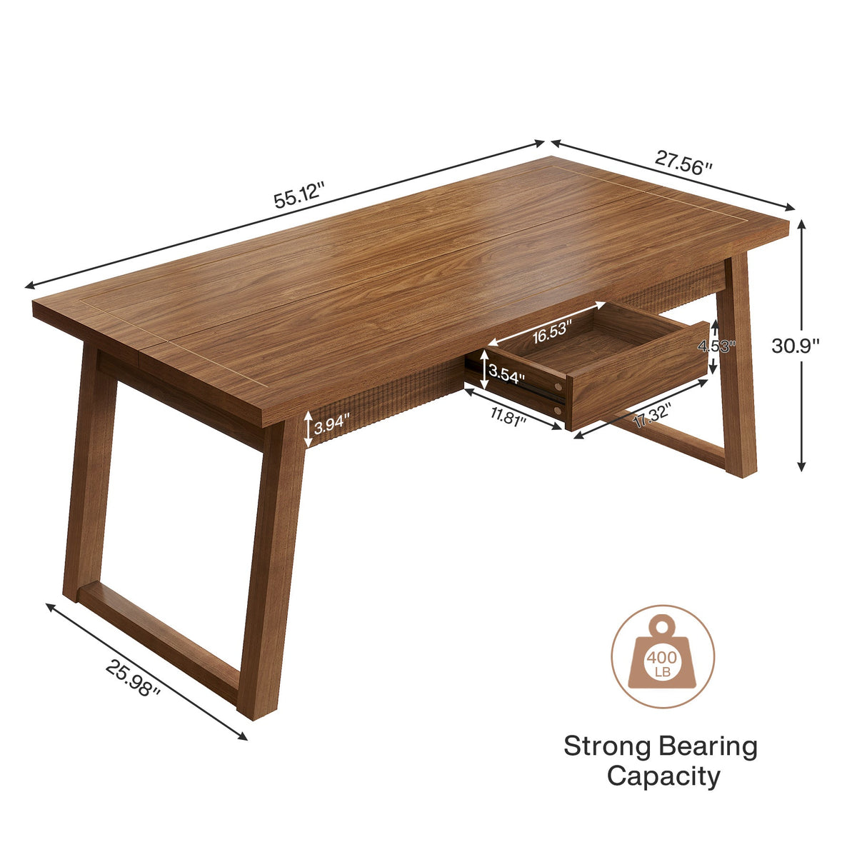 55" Dining Table with Drawer, Rectangular Kitchen Table with Solid Wood Legs