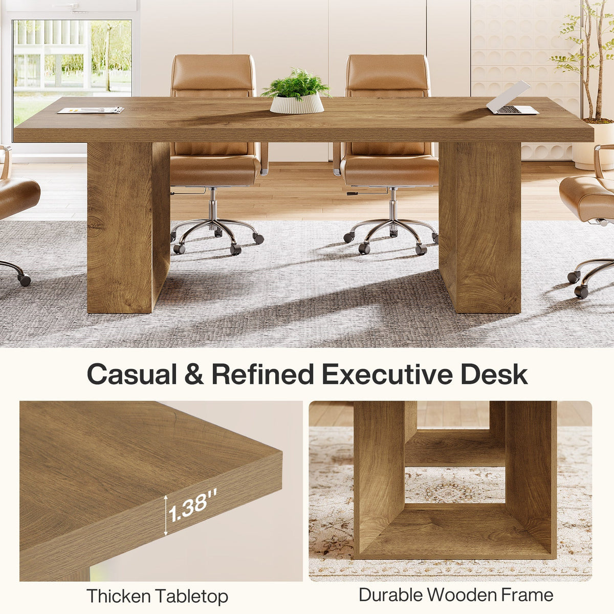62.99" Executive Desk, Rectangular Computer Desk Conference Table for 6-8