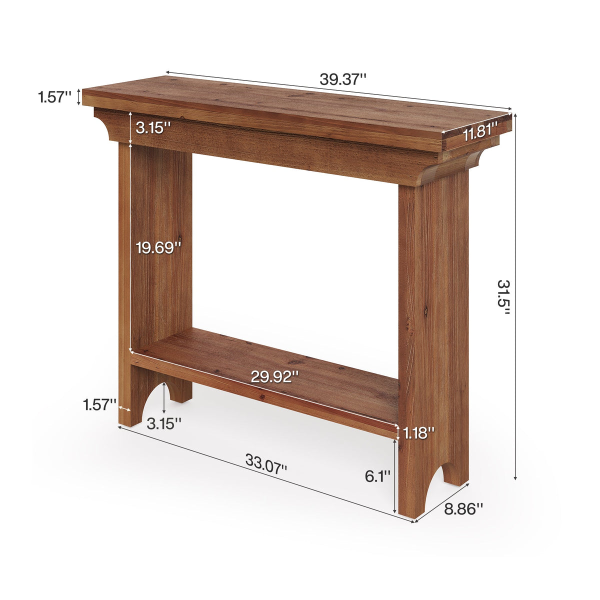 Solid Wood Console Table, 39.4" Entryway Sofa Table with Lower Shelf for Hallway