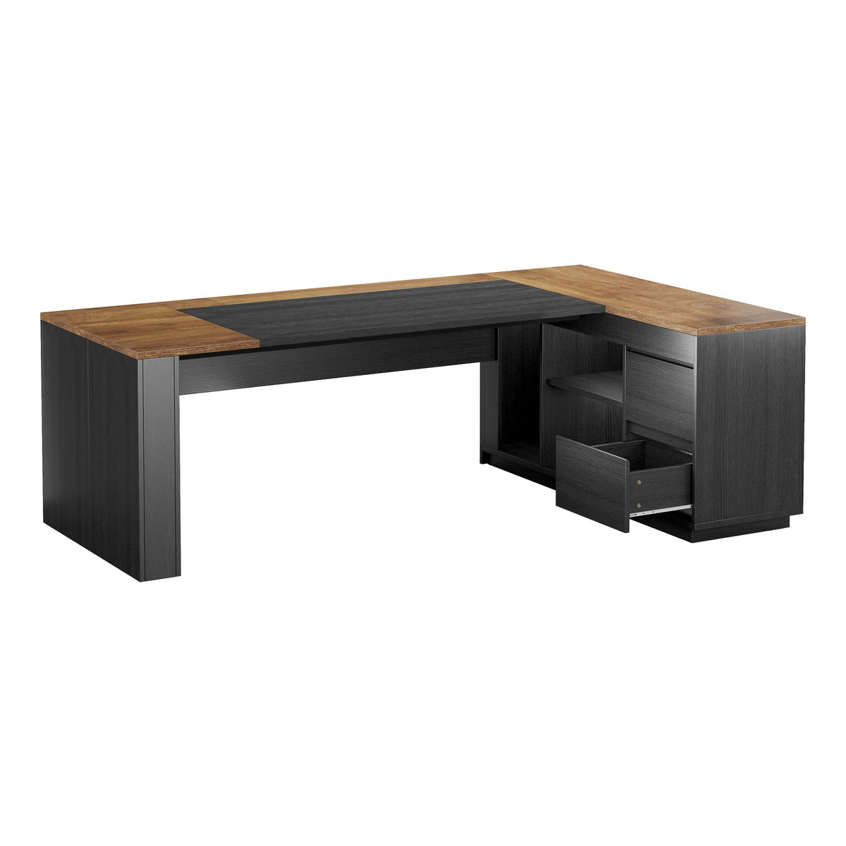 L-Shaped Executive Desk, 78.7" Computer Desk with Cabinet and Storage Shelves