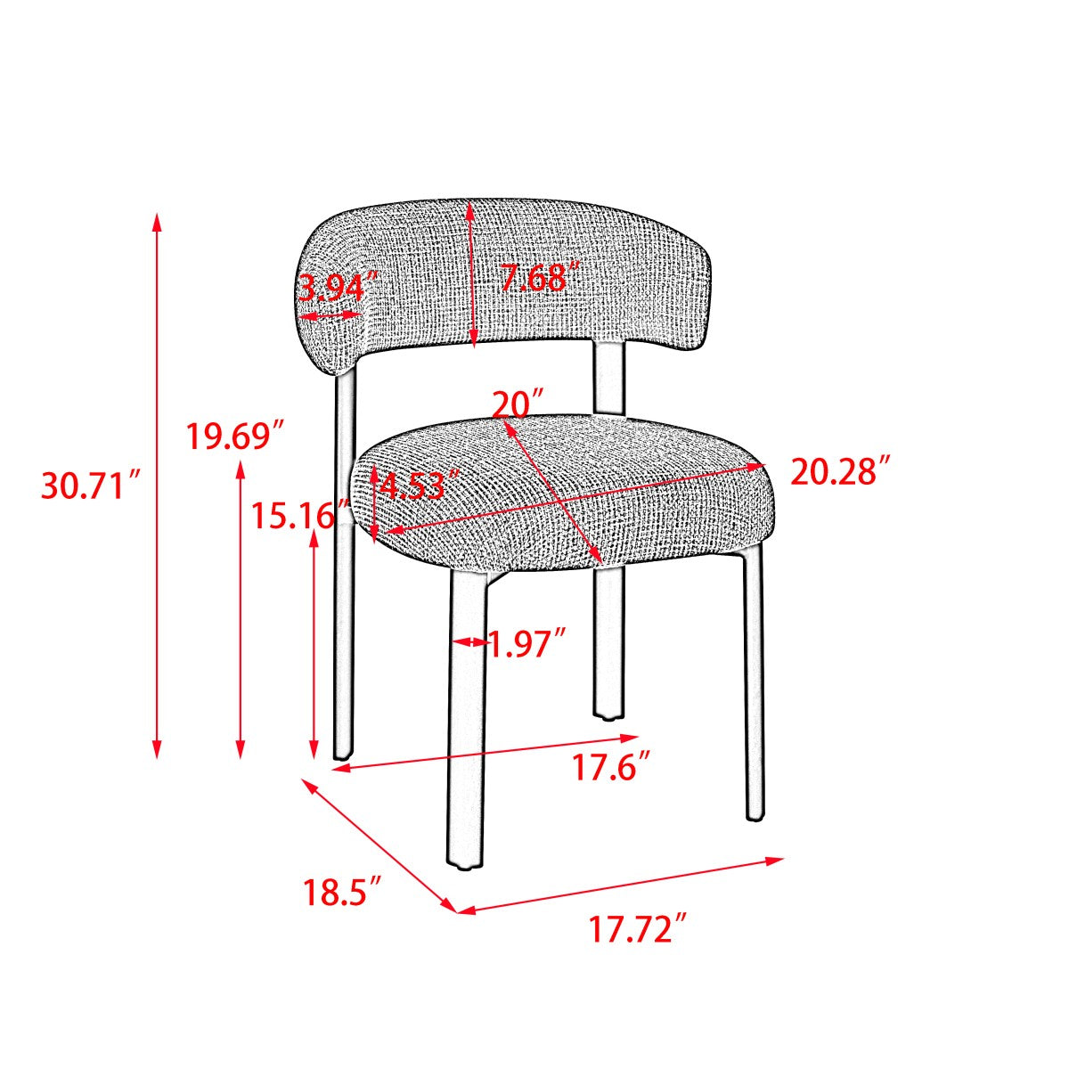 Curved Boucle Dining Chair, Set of 2 – Walnut/Beige