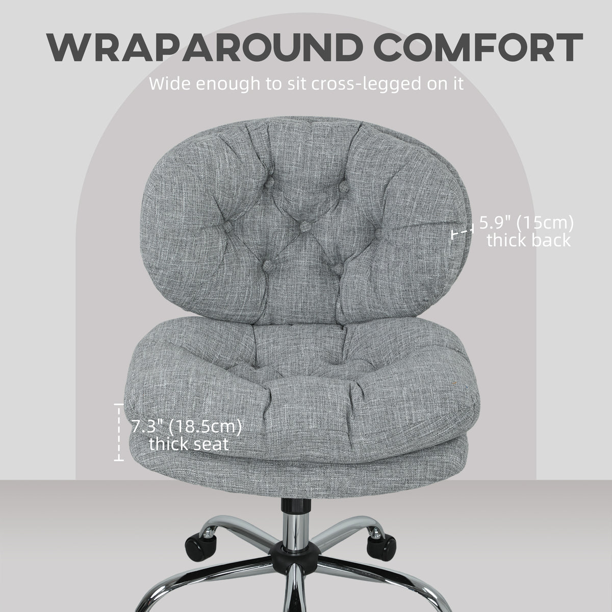Computer Desk Chair, Armless Office Chair with Wide Padded Seat, Adjustable Height, Tilt Function, Grey