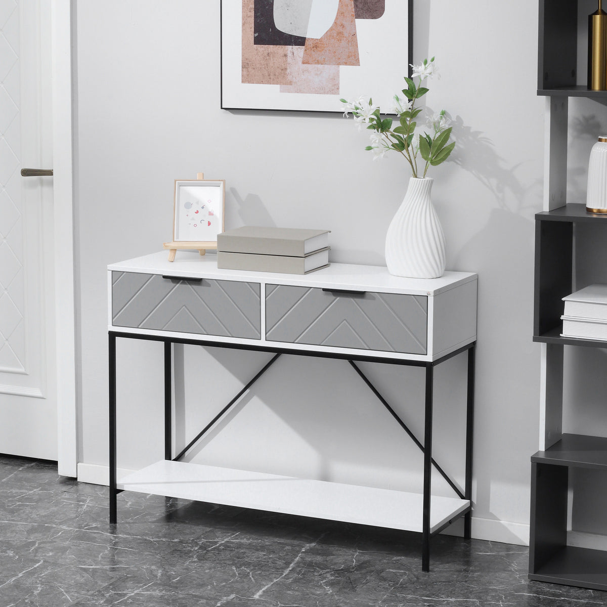 Modern 2-Tier Console Table with 2 Drawers