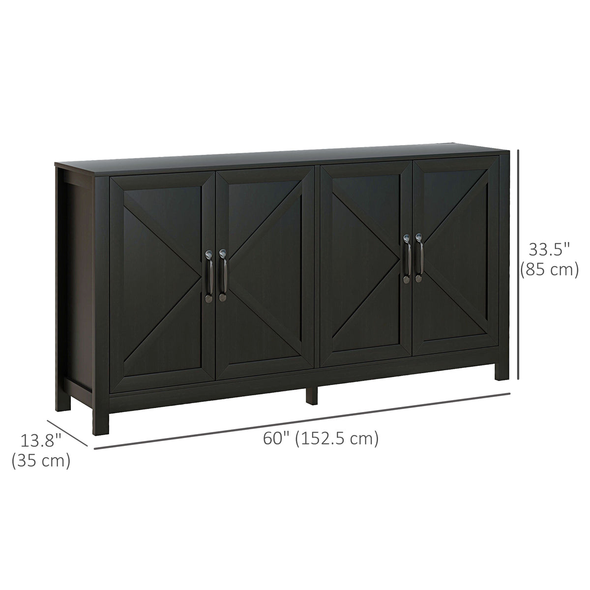 60" Sideboard Buffet with Barn Doors, Black Oak