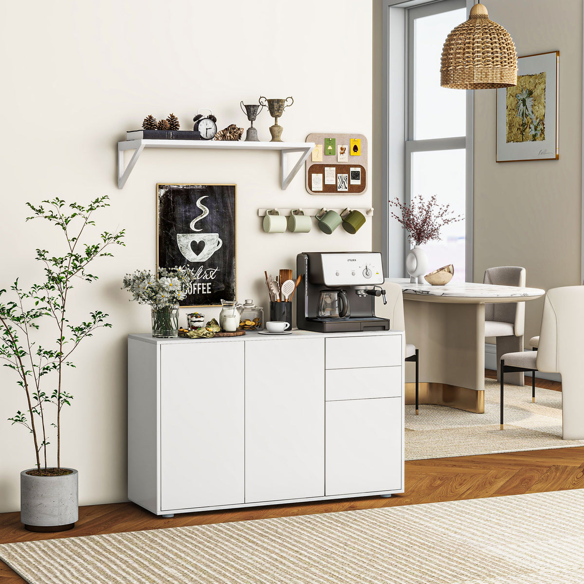 Modern Coffee Bar with Push-Open Design and 2 Drawers – 46"W x 29"H