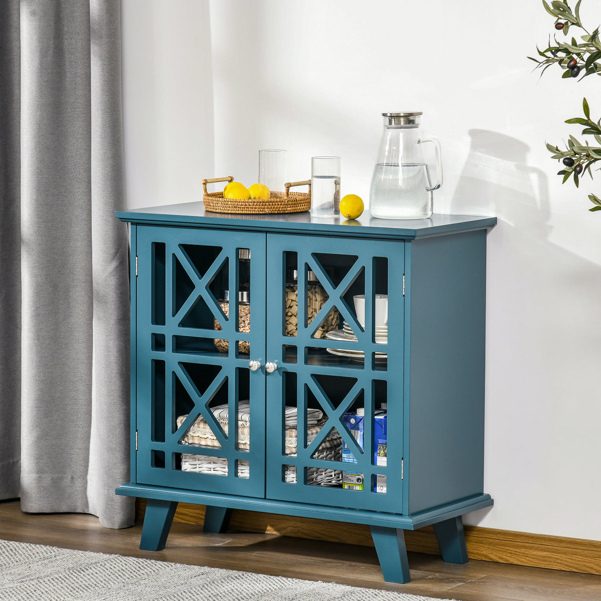 Storage Cabinet with Fretwork Doors and Shelf – 31"W x 31"H