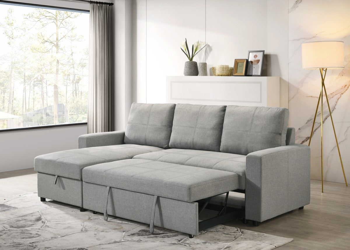 Versatile Benjamin Grey Fabric Sectional Sleeper Sofa with Reversible Storage Chaise