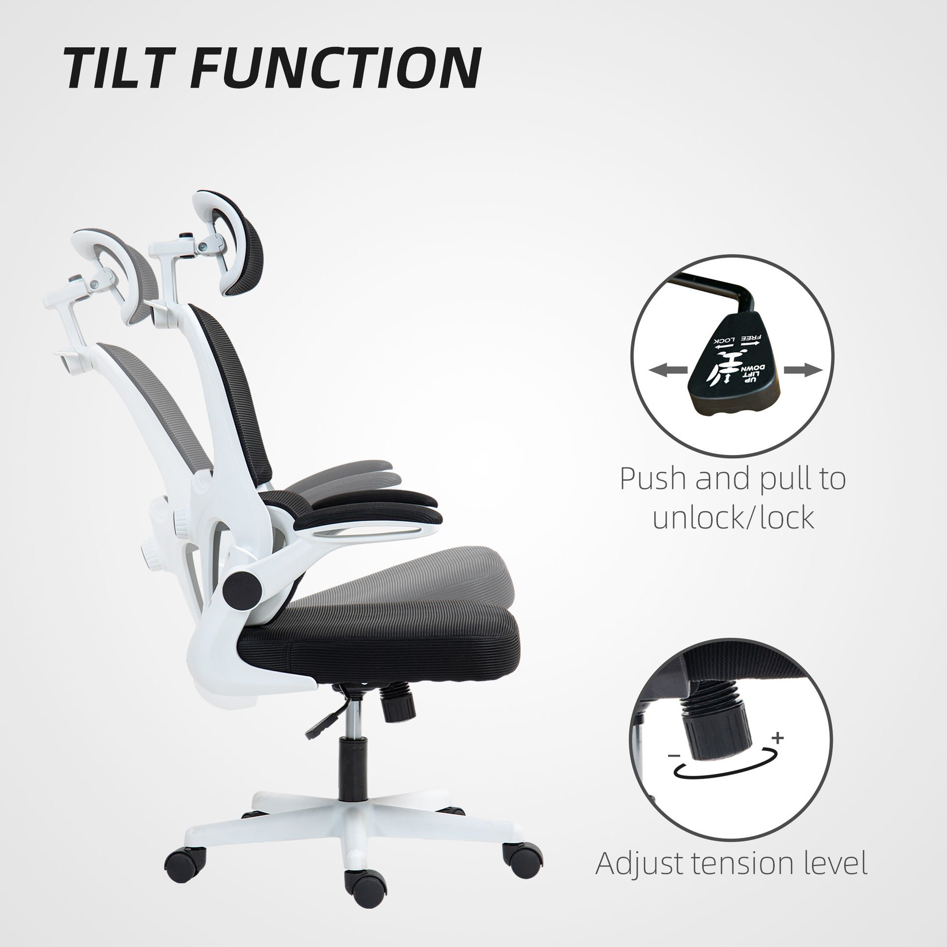 HOMCOM Ergonomic Mesh Office Chair with Flip-up Armrests, Adjustable Lumbar Support, Black