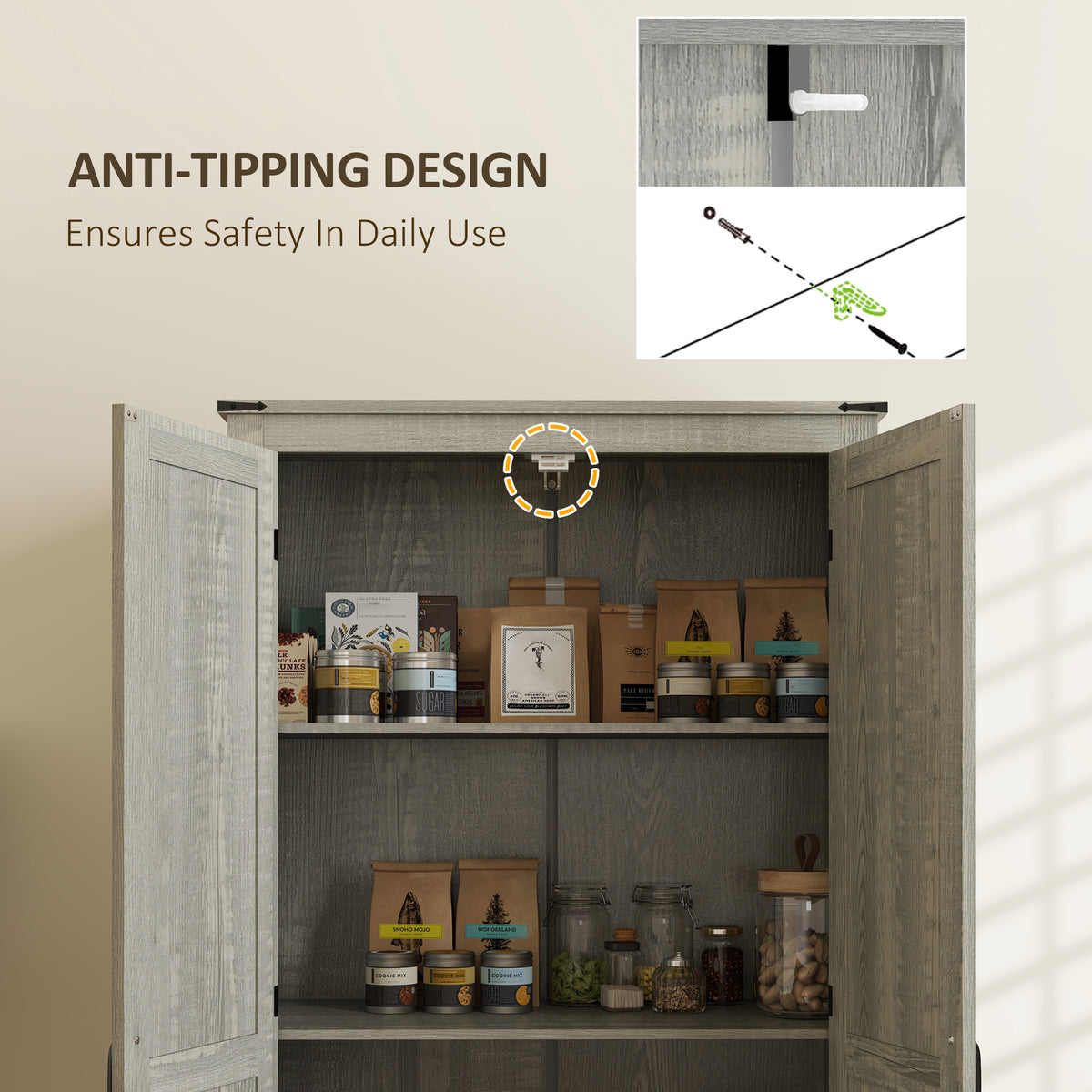 Farmhouse Pantry Cabinet with Adjustable Shelves – 32"W x 72"H